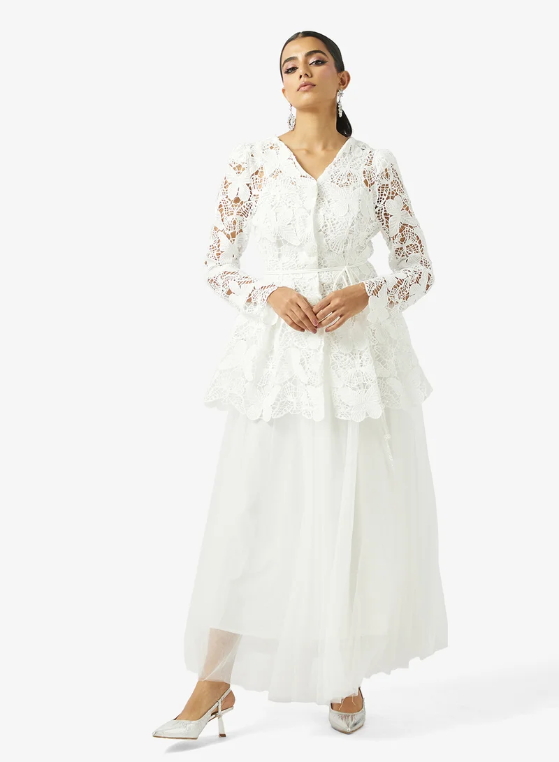 Khizana Lace Peplum Top & Skirt Set